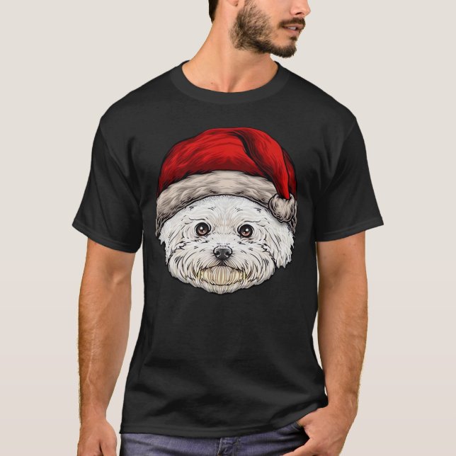 Camiseta Dog Christmas Bichon Santa Hat On A Bichon Frise E (Frente)