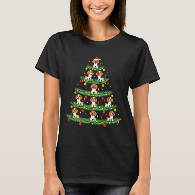 Camiseta Dog Christmas Tree, Beagle Puppy Holiday Design Fo (Frente)