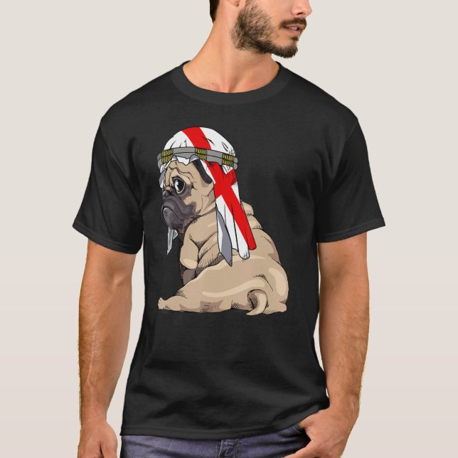Camiseta Dog  Cute Pug Retro England Flag Pride (Frente)