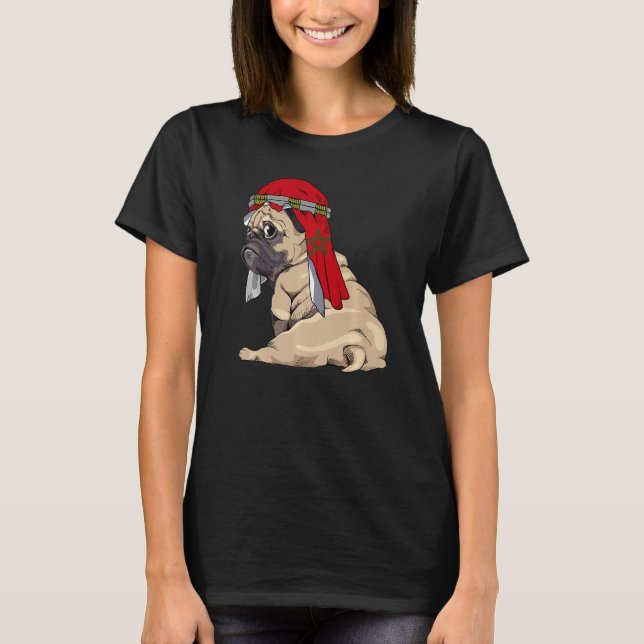 Camiseta Dog  Cute Pug Retro Morocco Flag Pride (Frente)