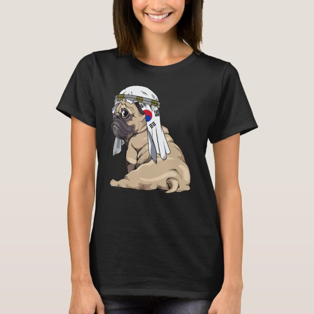 Camiseta Dog  Cute Pug Retro South Korea Flag Pride (Frente)