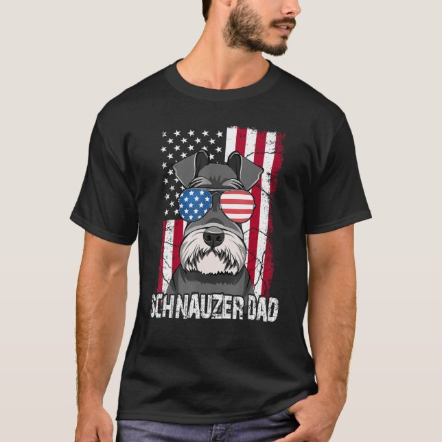 Camiseta Dog Dad Fathers Day  Mini Schnauzer USA Flag 4th o (Frente)
