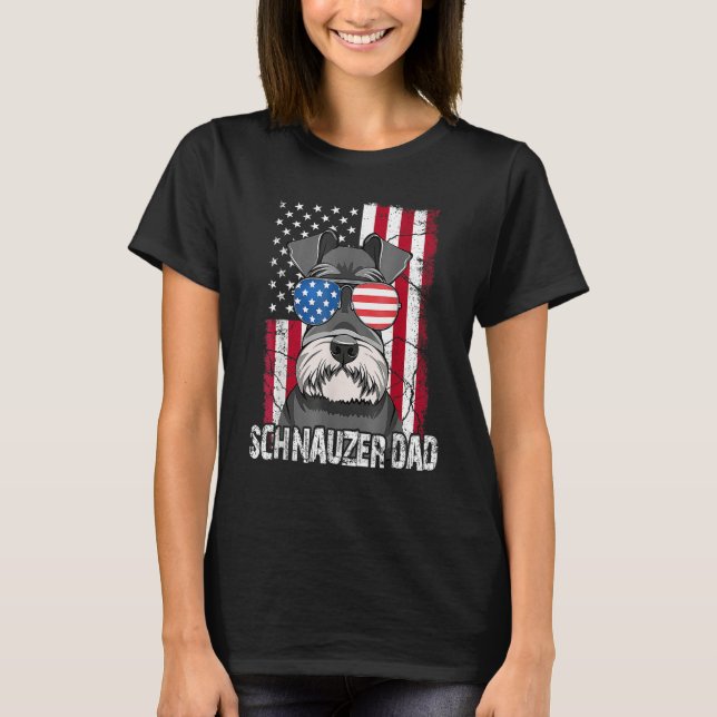 Camiseta Dog Dad Fathers Day  Mini Schnauzer USA Flag 4th o (Frente)