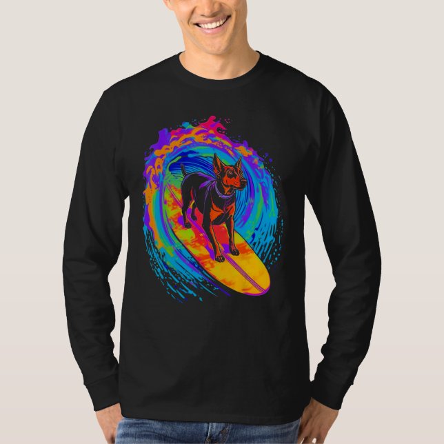 Camiseta Dog Doberman Pinscher Surfing (Frente)