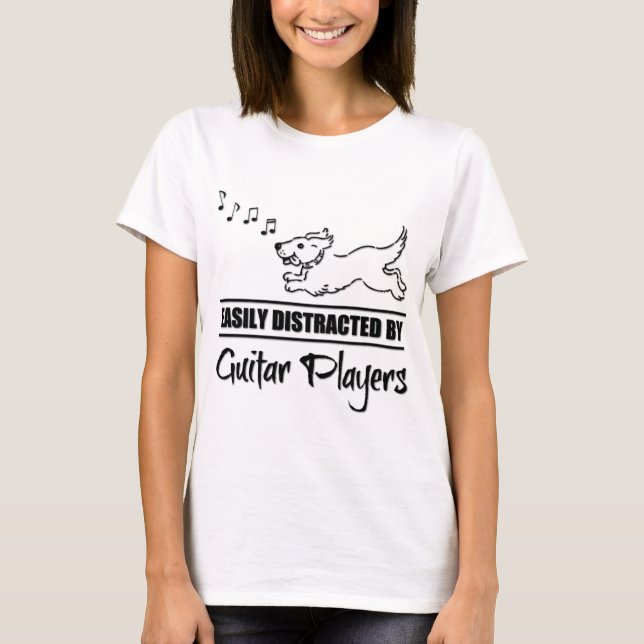 Camiseta Dog Easily Distracted By Guitar Players Music (Frente)