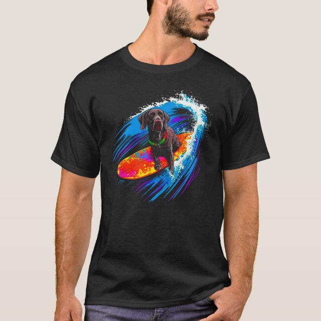 Camiseta Dog German Shorthaired Pointer Surfing (Frente)