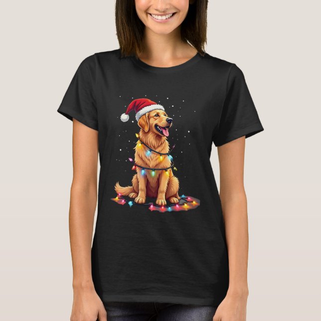 Camiseta Dog Golden Retriever Santa Christmas Xmas Lights ( (Frente)