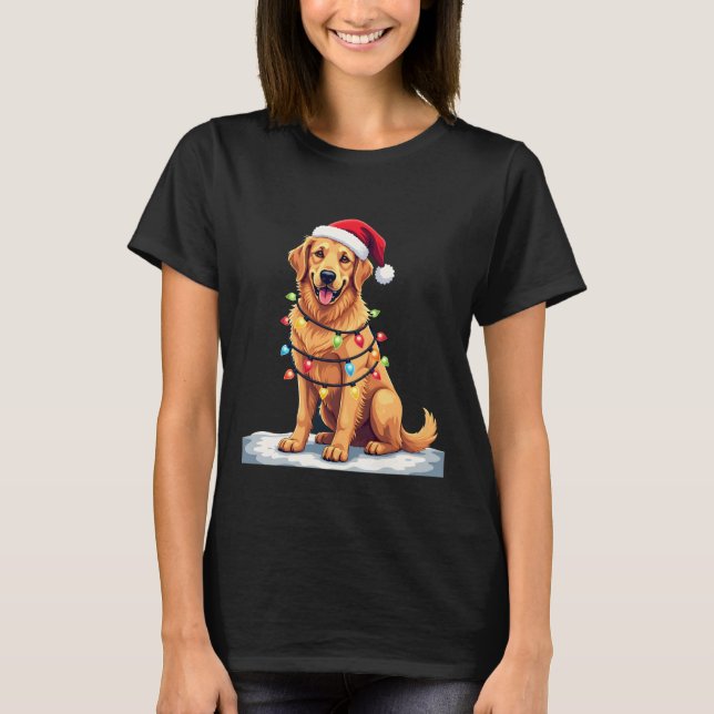 Camiseta Dog Golden Retriever Santa Christmas Xmas Lights ( (Frente)