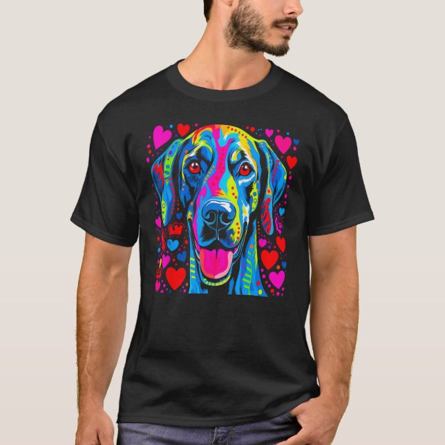 Camiseta Dog Great Dane Pink Blue Red Heart (Frente)