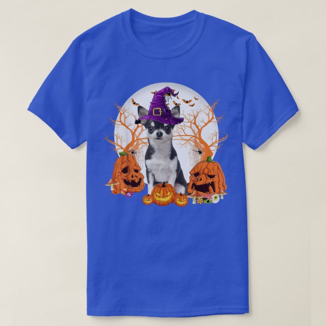 Camiseta Dog Halloween Chihuahua Dog Jack O Lantern Pumpkin (Frente do Design)