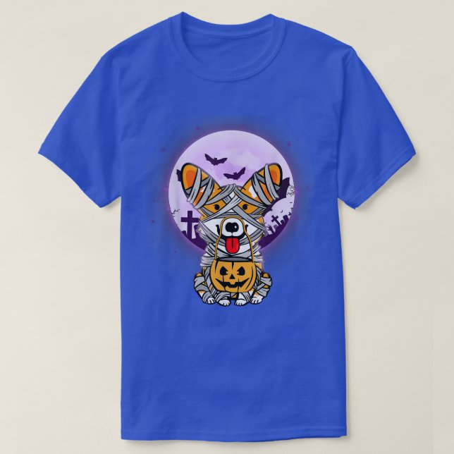 Camiseta Dog Halloween Costume Cute Corgi Mummy Pumpkin Cor (Frente do Design)