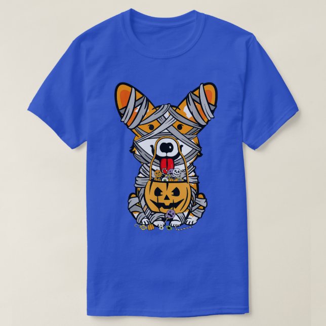 Camiseta Dog Halloween Costume Welsh Corgi Mummy Pumpkin Co (Frente do Design)