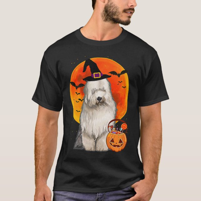 Camiseta Dog Halloween Old English Sheepdog Jack O Lantern  (Frente)