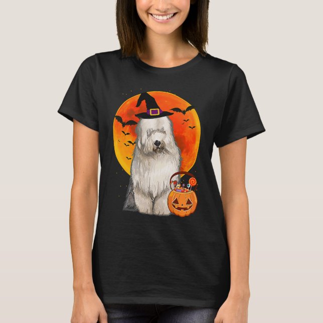 Camiseta Dog Halloween Old English Sheepdog Jack O Lantern  (Frente)