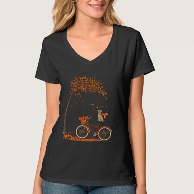 Camiseta Dog Leaf Fall Autumn Cycling Funny Labrador retrie (Frente)