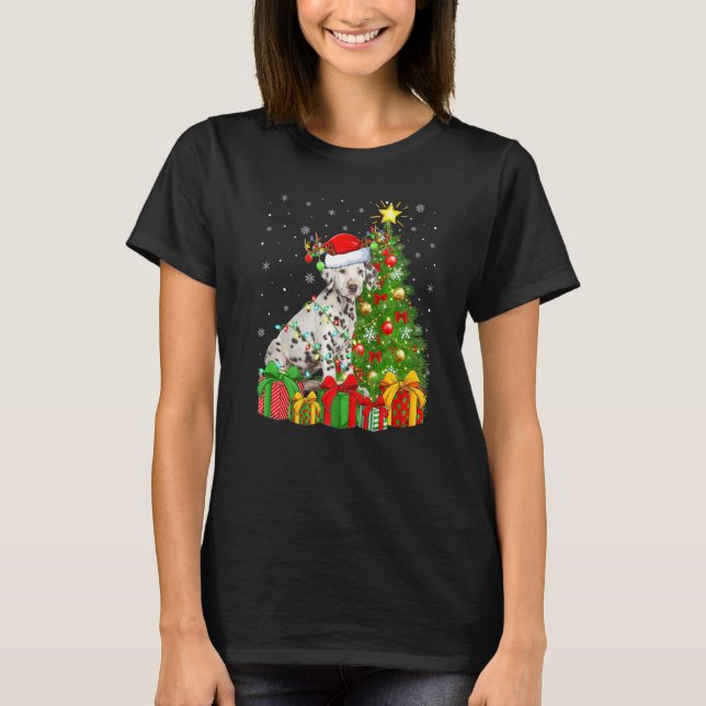 Camiseta Dog Lighting Xmas Tree Papais noeis Dalmacianos C (Frente)