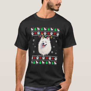 Camiseta Dog Lights Ugly Papai noel American Eskimo Dog Chr