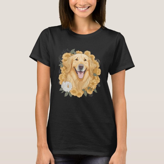 Camiseta Dog Lover Women Golden Retriever Flower Print Flor (Frente)