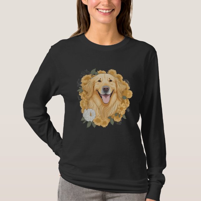 Camiseta Dog Lover Women Golden Retriever Flower Print Flor (Frente)