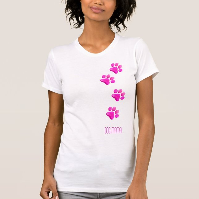 Camiseta DOG MAMA Pata Rosa Imprime Pet Lover Divertido (Frente)