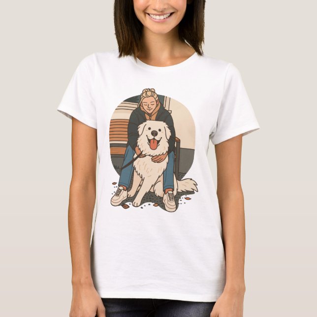 Camiseta Dog Mom Hugging Fluffy Puppy Cute Pet Moment (Frente)