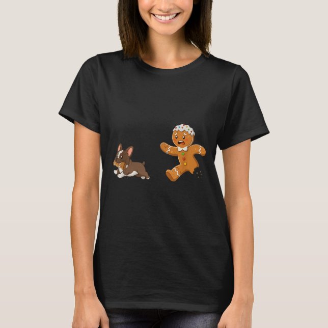 Camiseta Dog Mom Shirt Gingerbread Chasing French Bulldog C (Frente)