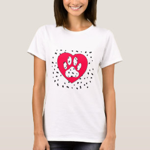 Camiseta Dog Paw, Dalmácia, Impresso Em Coração Vermelho