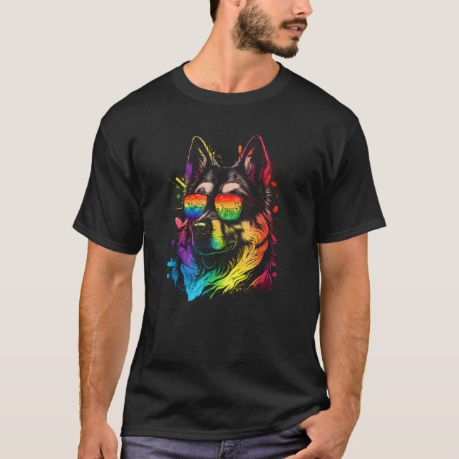 Camiseta Dog Paw Rainbow Paw LGBT Gay Pride Lesbian Support (Frente)