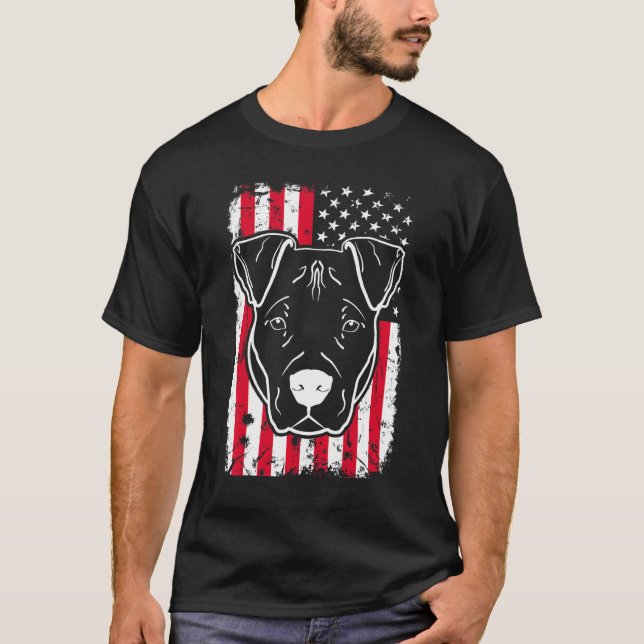 Camiseta Dog Pitbull Us American Flag (Frente)