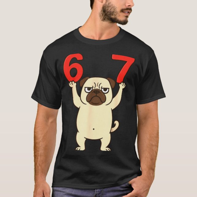 Camiseta Dog Pug Funny 67 Meme Six Seven  (Frente)