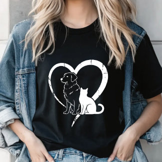 Camiseta Dog Puppy & Baby Cat Heart Tee ,Pet Lover Shirt