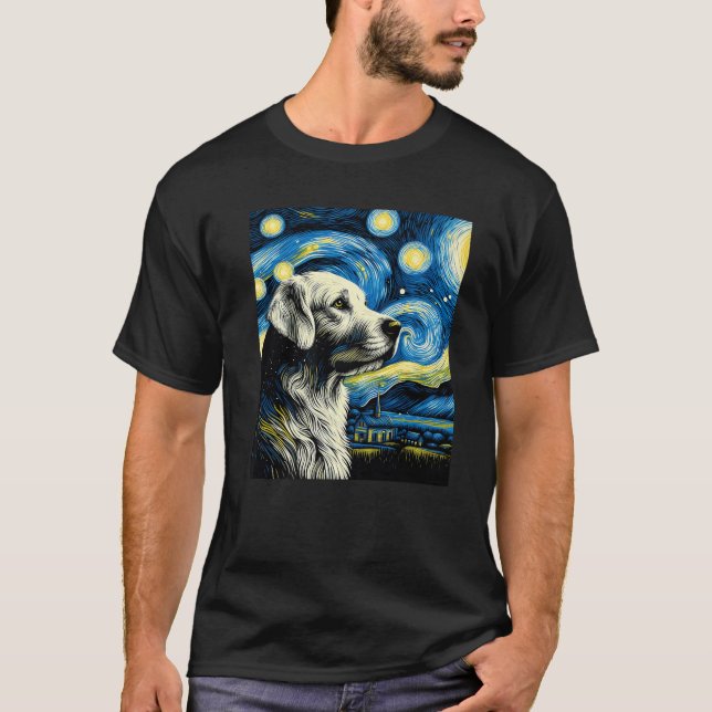 Camiseta Dog Under Starry Night Sky Art Graphic Birthday Ch (Frente)
