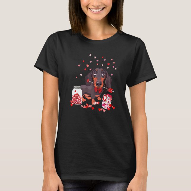 Camiseta Dog Valentine Cute Dachshund Valentine's Day  1 (Frente)