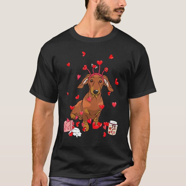 Camiseta Dog Valentine Gift Cute Dachshund Valentine's Day (Frente)