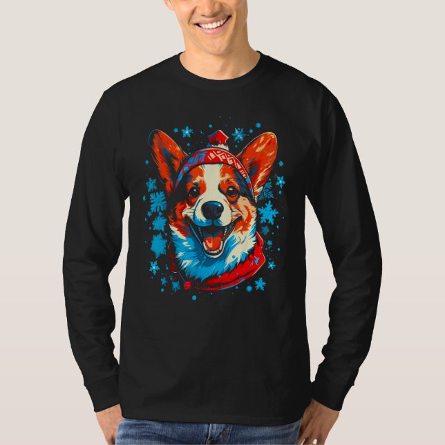 Camiseta Dog Welsh Corgi Christmas Santa Hat (Frente)
