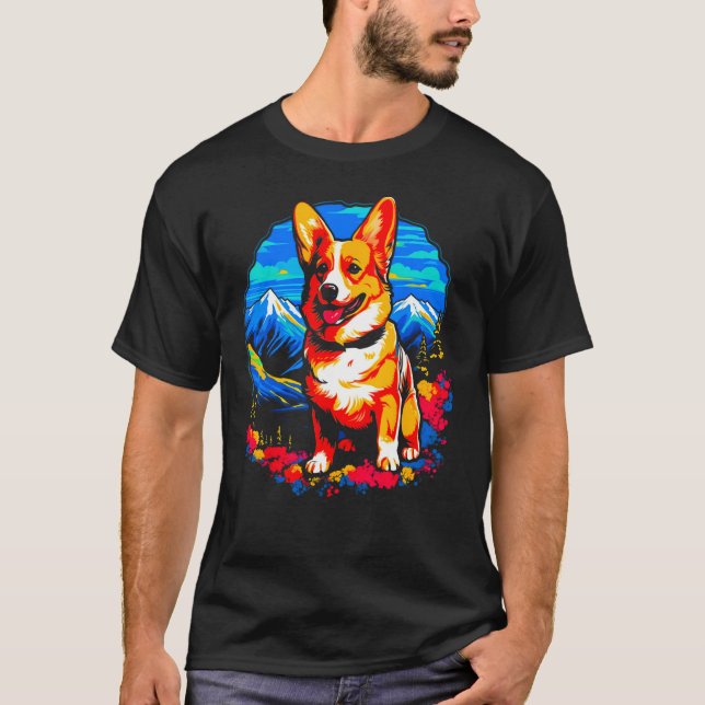 Camiseta Dog Welsh Corgi Hiking (Frente)