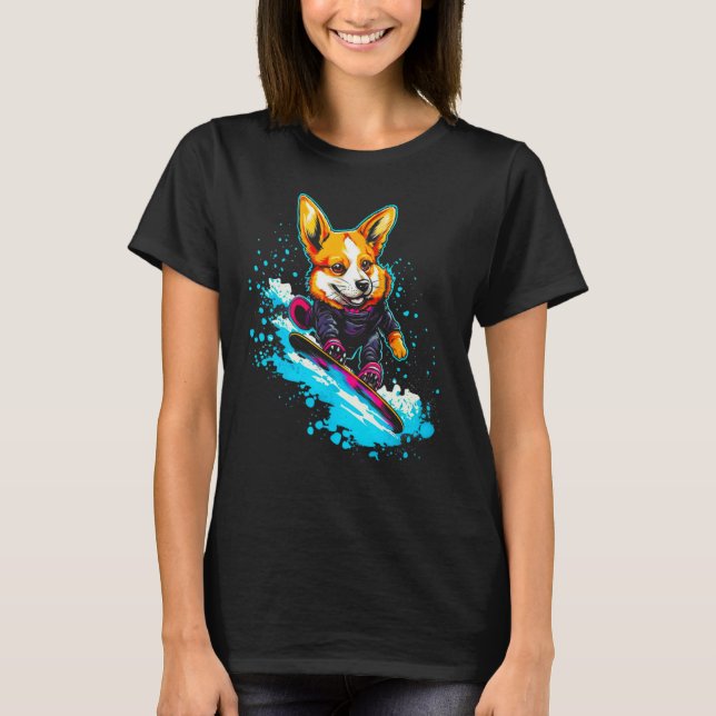Camiseta Dog Welsh Corgi Snowboard (Frente)
