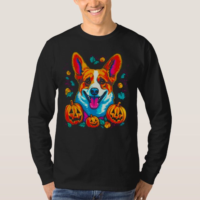 Camiseta Dog Welsh Corgi Spooky Pumpkin Halloween (Frente)