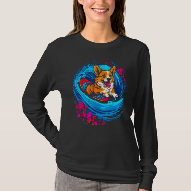 Camiseta Dog Welsh Corgi Surfer (Frente)