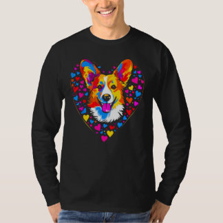 Camiseta Dog Welsh Corgi Yellow Blue Red Heart