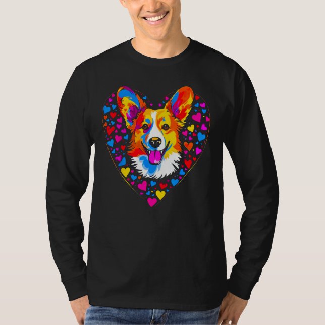 Camiseta Dog Welsh Corgi Yellow Blue Red Heart (Frente)