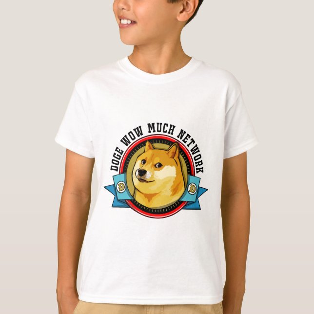 Camiseta Doge Shibe Uau Muito Emblema De Rede (Frente)