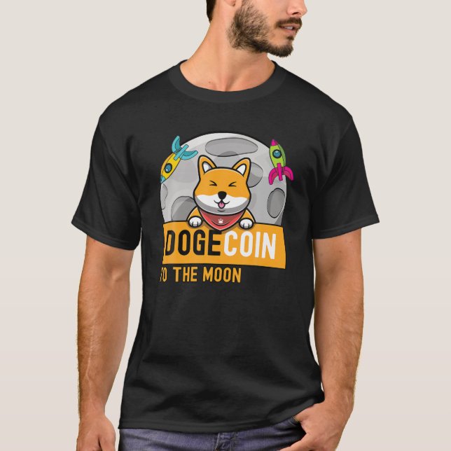 Camiseta Dogecoin To Moon Doge Rocket Crypto Meme (Frente)