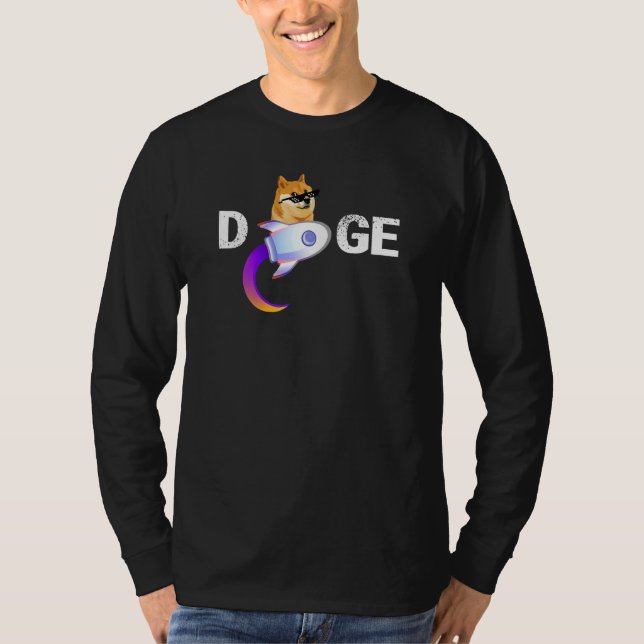 Camiseta Dogecoína À Memória Cripto Da Lua Com Óculos E (Frente)