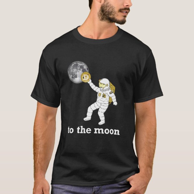 Camiseta Dogecoína Ao Astronauta Da Lua Cripto HDL (Frente)