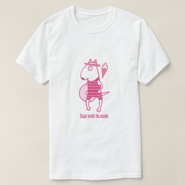 Camiseta Doggo beside the seaside: Pink (Frente do Design)