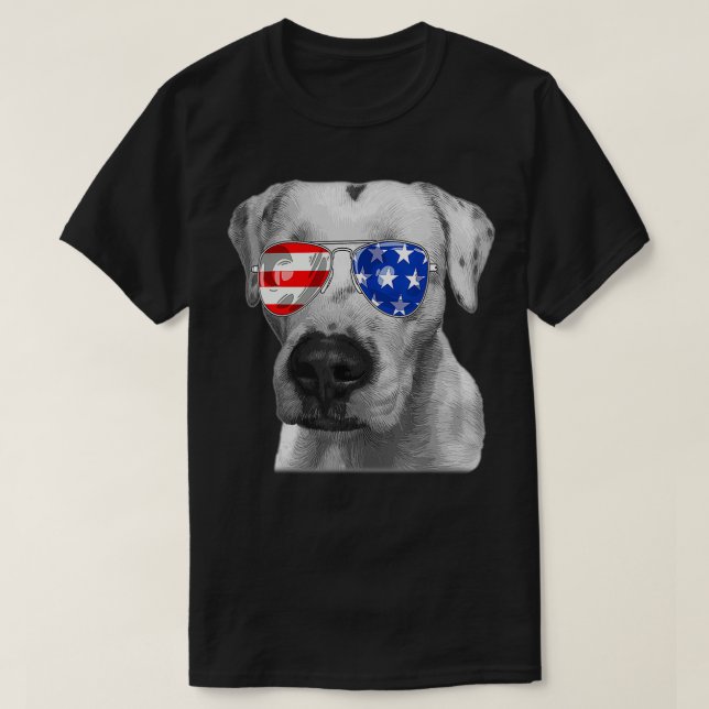 Camiseta Dogo argentino Dog Sunglasses Flag American 4th of (Frente do Design)