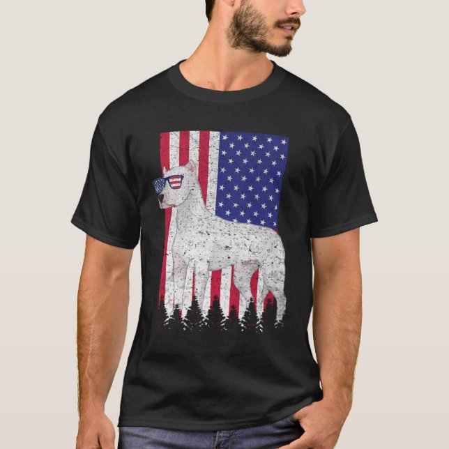 Camiseta Dogo Argentino Patriótico Cão Usa Orgulho American (Frente)