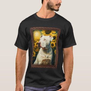 Camiseta Dogo Argentino Pintando Flor de Girassol Mãe Mulhe