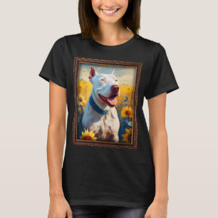 Camiseta Dogo Argentino Pintando Flor de Girassol Mãe Mulhe